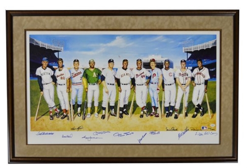 500 Home Run Lithograph w/ 11 Signatures Including Mantle & Williams